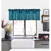 1 piece S18 luxury straight sheer faux silk window curtain valance for kitchen bathroom decor with rod pocket on top dark green teal color 55" wide X 18" long