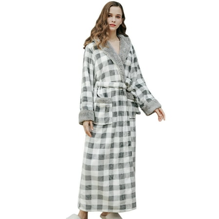 

Promotion Clearance! Women s Flance Hooded Robes Latte Fleece Thickening Bathrobe Gray M