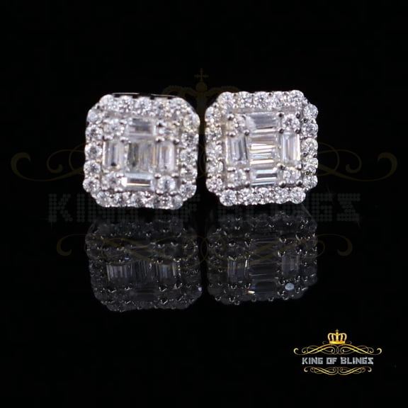 King of Bling's 925 Hip Hop White Sterling Silver 0.64ct Cubic Zirconia Women's Square Earrings