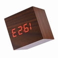 thumbnail image 3 of Reloj despertador digital electrónico de madera de 6 x 6 x 6 cm, con pantalla LED y control de voz, color marrón, 3 of 14