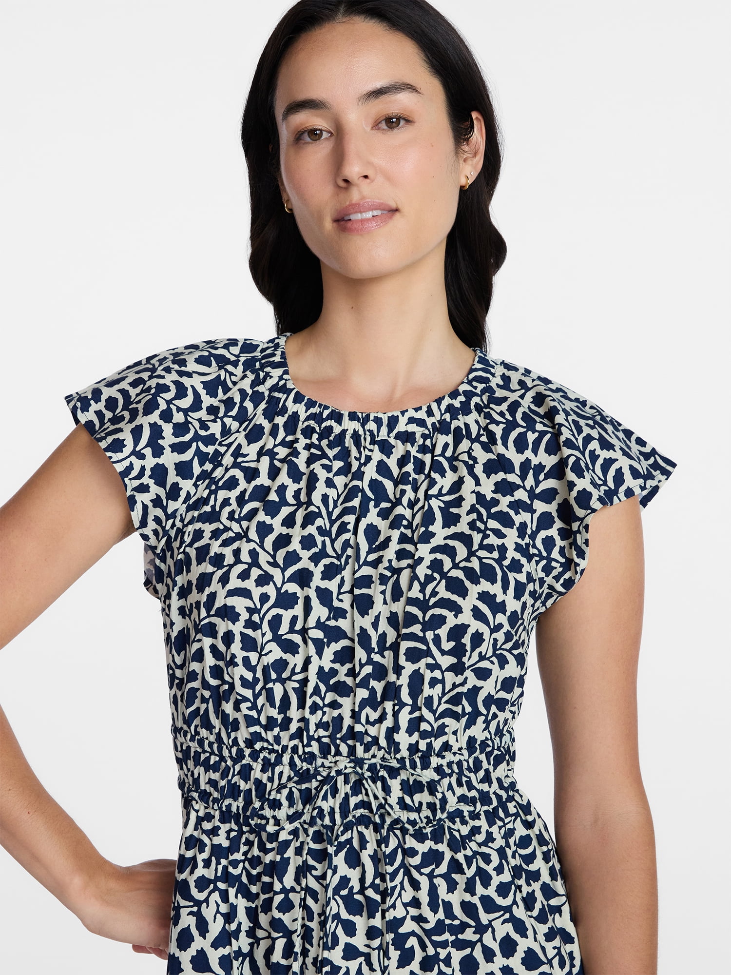 Time and Tru Women's Cinched Waist Mini Dress with Flutter Sleeves, Sizes XS-XXXL