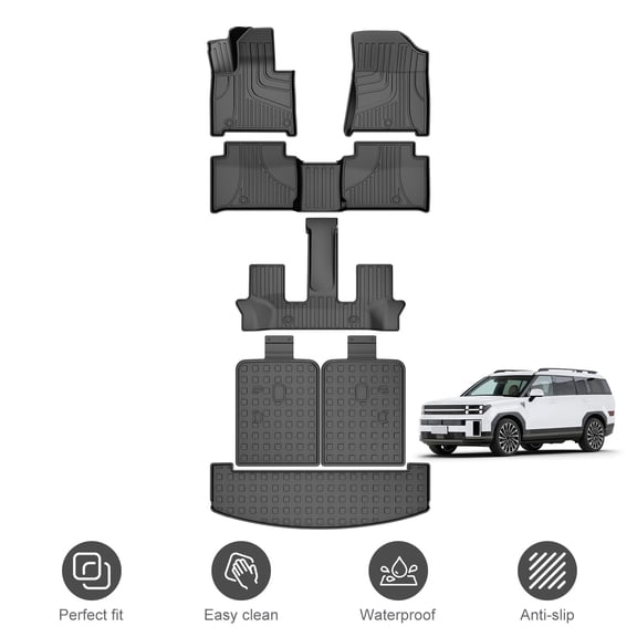 Floor Mats & Cargo Mat & Backrest Mat For 2024-2025 Hyundai Santa Fe (Not for Hybrid) All Weather TPE Santa Fe Protection Accessories