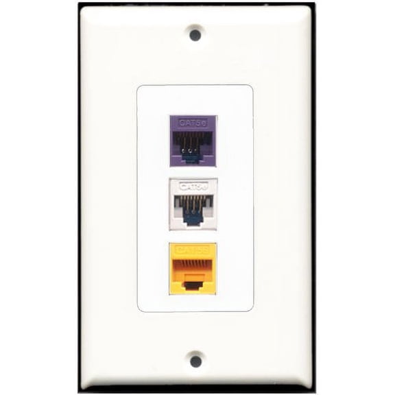 RiteAV - 1 Port Cat5e Ethernet White 1 Cat5e Ethernet Yellow 1 Cat5e Ethernet Purple Wall Plate Decorative