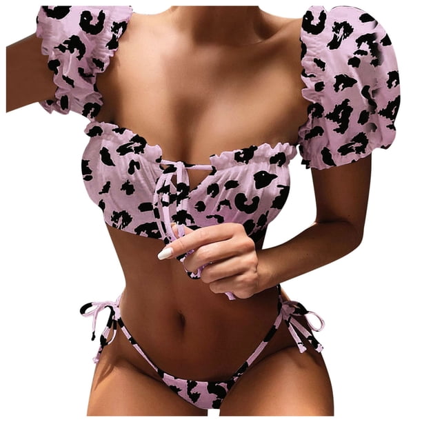 Gibobby Conjunto de Bañador Sexy Traje de baño de color sólido con relleno Bikini Conjunto de traje de baño para mujer Ropa de playa Trajes de baño de do(Rosa,G)