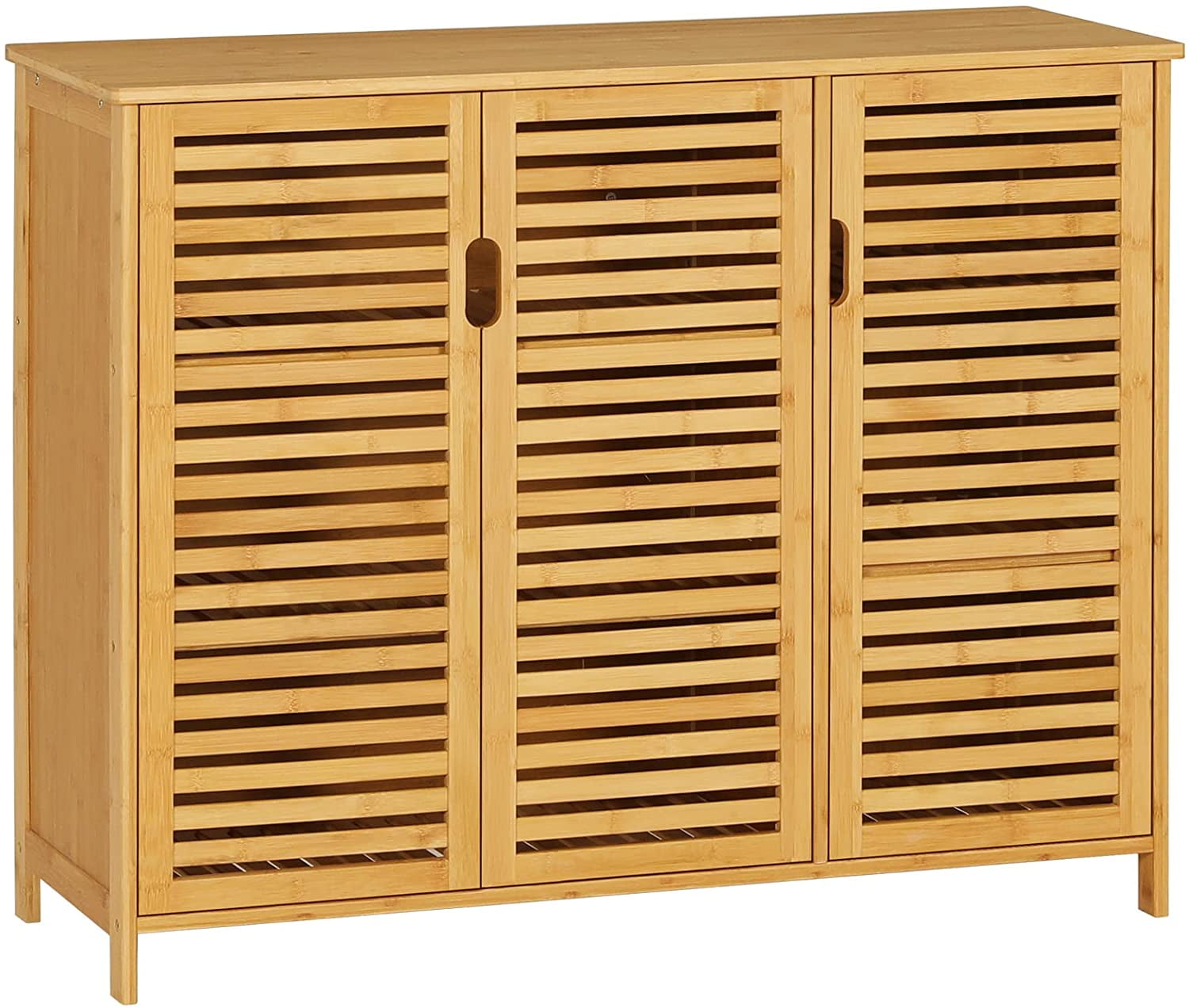 Viagdo Storage Kitchen Cupboard with 3 Louvered Doors, Natural Bamboo