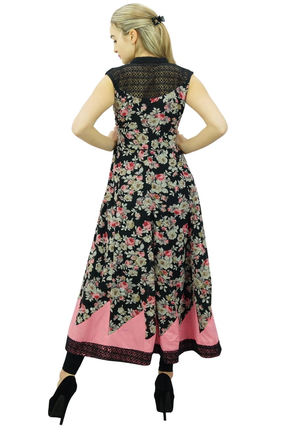 Womens Designer Black Anarkali Kurta Floral Style Kurti Indian Dress-10