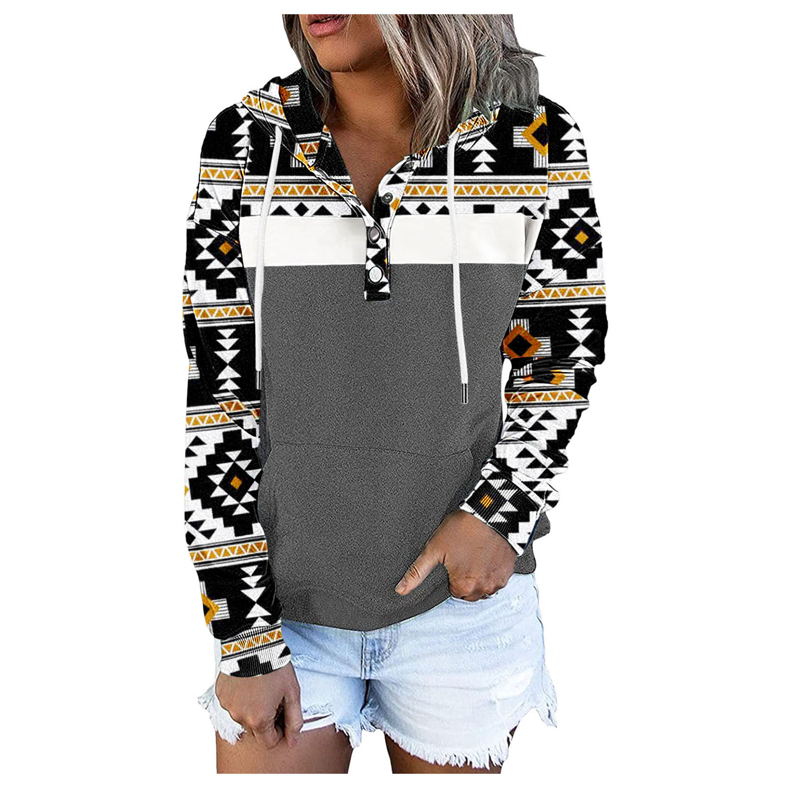 Female Print Grey Hoodie Soft Hoodie M, Women's, Size: Medium, Gray