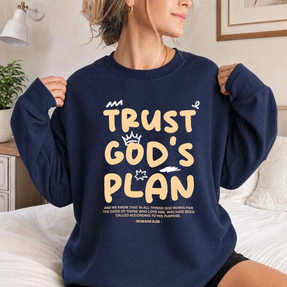 Jollimate Sweatshirt, Trust God's Plan Romans 8:28 Christian Faith Graphic, Inspirational Gift
