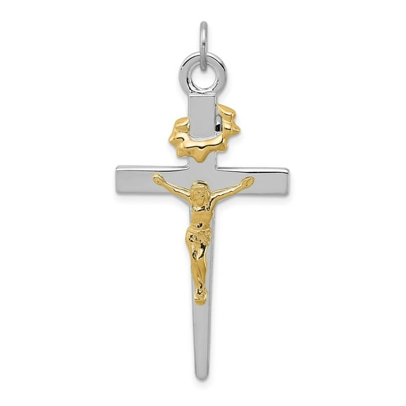 Two-Tone Crucifix Cross Pendant Necklace for Men and Women with Gold Jesus Figure on Silver Cross Christian Faith Religious Jewelry for Daily Wear