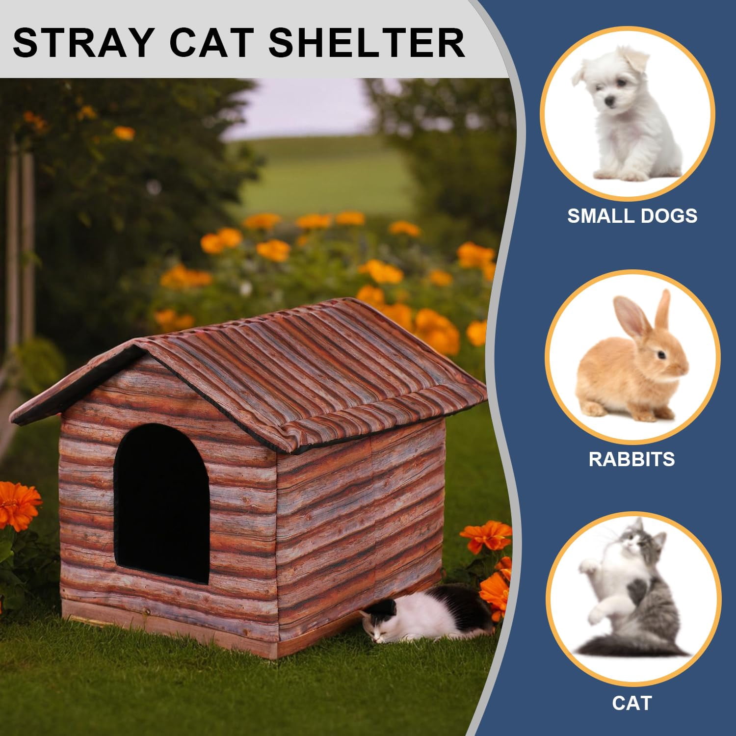 Outdoor Cat House Cat House for Outdoor and Indoor Use - Waterproof Shelter for Cats, Dogs, and Feral Animals (Grey Wood Color, Large)