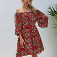 thumbnail image 2 of IROINNID Women's 3/4 Sleeve Empire Dress Off-the-Shoulder One-shoulder Sexy Dress Strapless Print Dress, 2 of 9