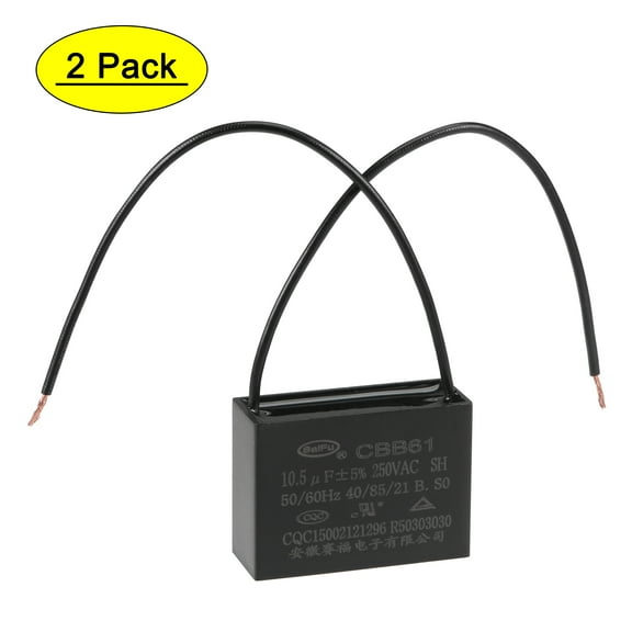 Uxcell 10.5uF 250V AC 2 Wires CBB61 Ceiling Fan Capacitors 2 Pack