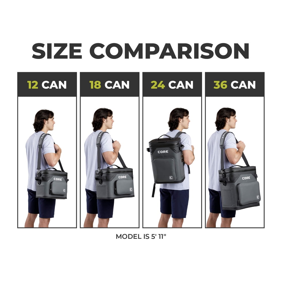 CORE 18 Can Climakeep Magnetic Soft Cooler, Leakproof Cooler, Waterproof Zipper, Charcoal
