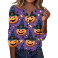 thumbnail image 2 of Halloween Printed Tops for Women V Neck Quarter Button Long Sleeve Trendy Festival Party Top Multicolor 10 M, 2 of 5