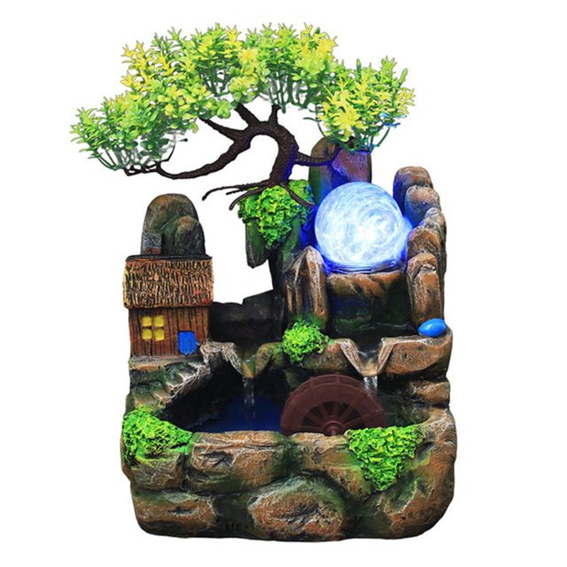 GROWTH TANK Creative Waterfall Rockery with LED Multi-Colored Lights Rocks Ornament non-fog
