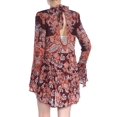 thumbnail image 4 of FREE PEOPLE Womens Burgundy Floral Long Sleeve Crew Neck Micro Mini Dress XS, 4 of 4