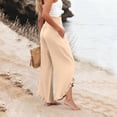 thumbnail image 6 of Domzle Womens Linen Pants Summer 2026 Wide Leg Pants Smocked Waist Ruffle Palazzo Pant Boho Flowy Casual Beach Pant with Pockets Light Brown 3XL Sweatpants, 6 of 7