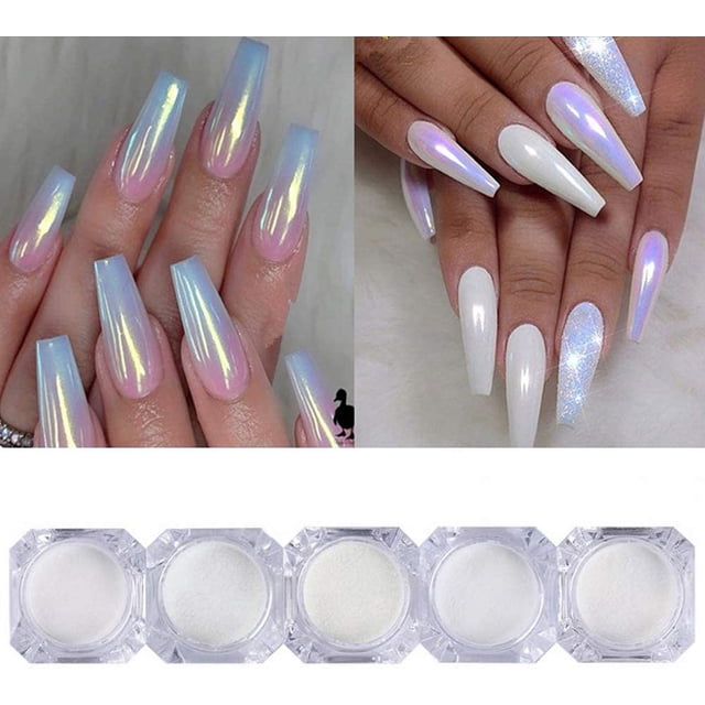 5 cajas de polvo de perlas para decoración de uñas, efecto espejo con purpurina, pigmento cromado, esmalte de gel UV, polvo brillante para decoración de uñas, kit de uñas cromado en polvo (5 piezas de polvo de uñas cromado) JM