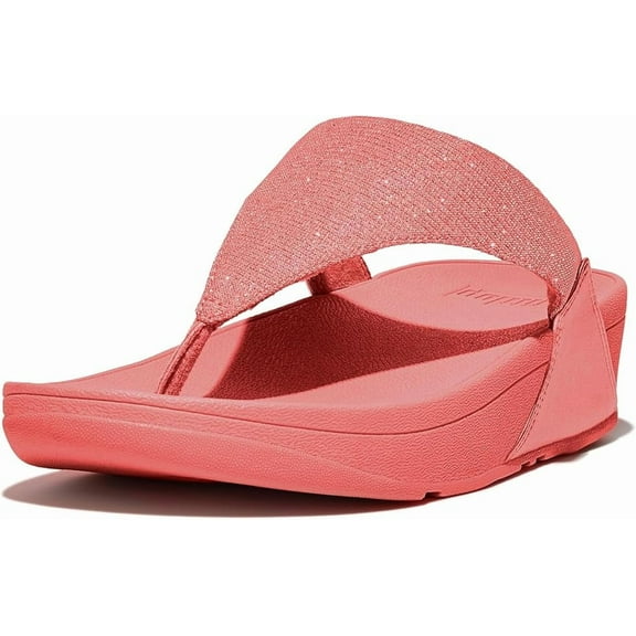 FitFlop Women's Lulu Shimmerlux Toe-Post Sandals Wedge, Rosy Coral, 6M