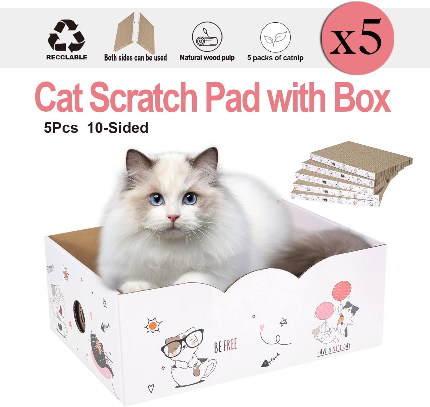 THBN 8 Packs in 1 Cat Scratch Pad, Cat Scratcher Cardboard,Reversible,Durable Recyclable Cardboard, Premium Scratch, Suitable for Cats to Rest, Grind Claws and Play