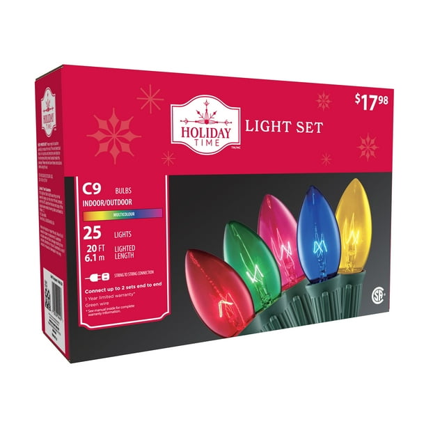 Holiday Time Multi-Color Incandescent C9 Holiday String Lights, 21