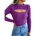 thumbnail image 1 of SAYOO Women's Cutout Knit Tops, Sexy Long Sleeve Cable Knit Round Neck Slim Fit Sweaters, 1 of 6