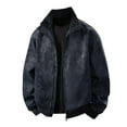 thumbnail image 1 of Leather Jacket Men Men's Stylish Leather Jacket with Solid Color and Zipper Pockets, Long Sleeve, Standup Collar Men's Leather Jacket, 1 of 7