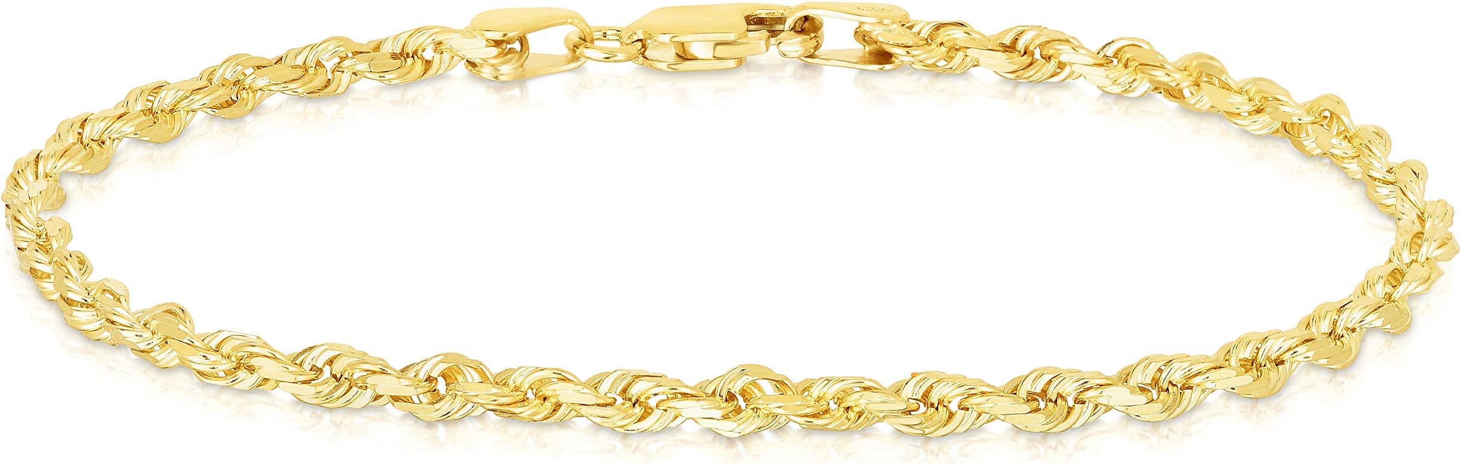 Floreo 10k Yellow Gold 2.5mm Solid Rope Chain Diamond Cut Bracelet or Anklet
