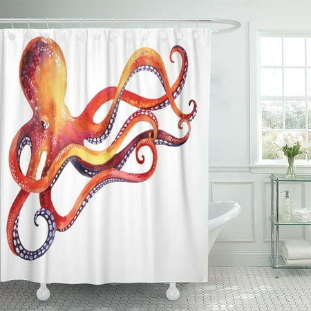 Artjia Blue Marine Watercolor Octopus Hand White Life Underwater