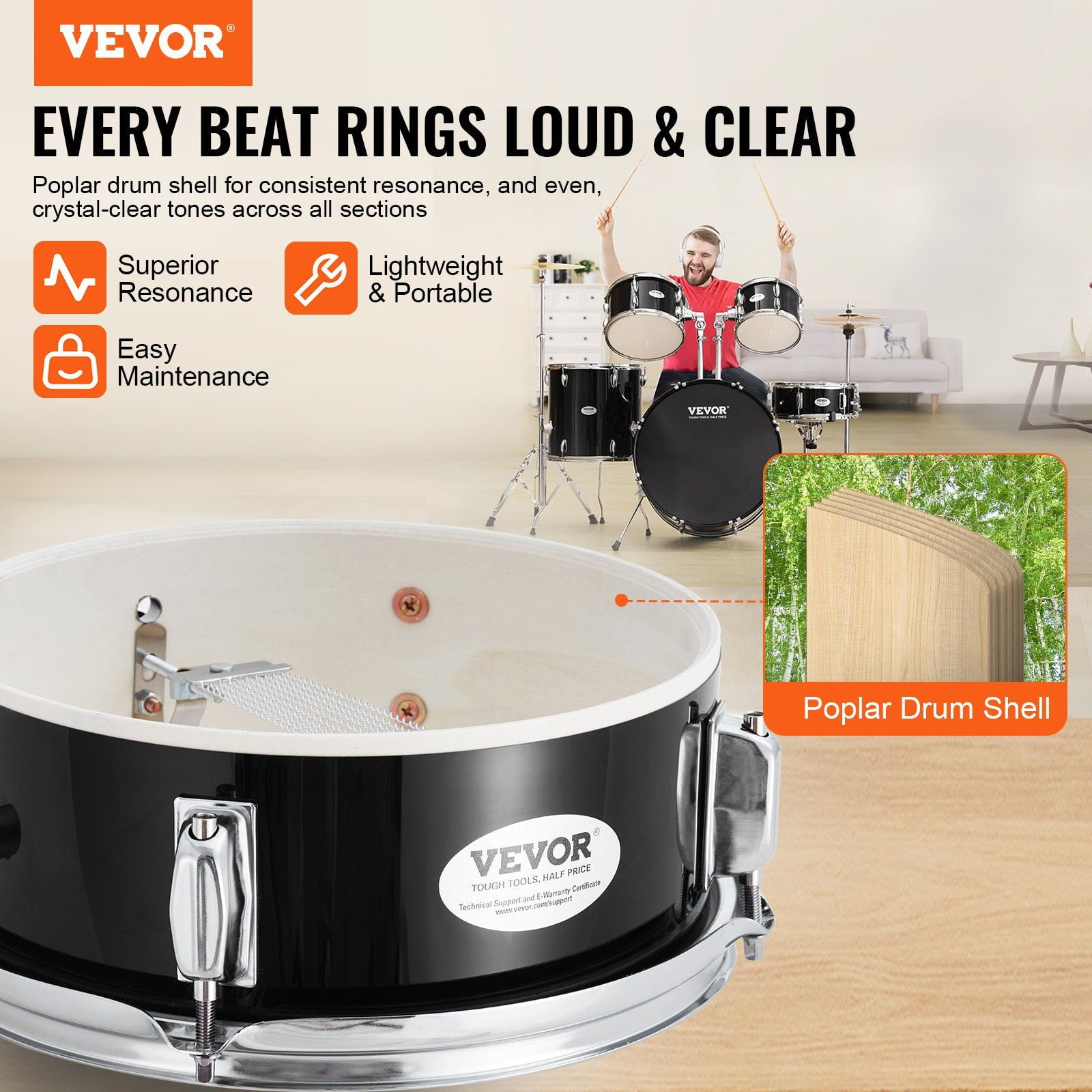 Adult Drum Set 5-Piece - Full Size Drum Kit with Throne, Pedal & Sticks - Beginner to Advanced - 22 Inch Black Drum Set