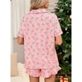 thumbnail image 5 of WIBACKER Womens Christmas Lounge Sets Candy Cane Print Pocketed Knotted PJ Set Short Sleeve Xmas Top and Shorts, 5 of 14