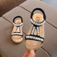 thumbnail image 5 of FRSASU Kids Sandals Clearance Toddler Infant Pearl Crystal Single Princess Roman Shoes Sandals Black 6(22), 5 of 7