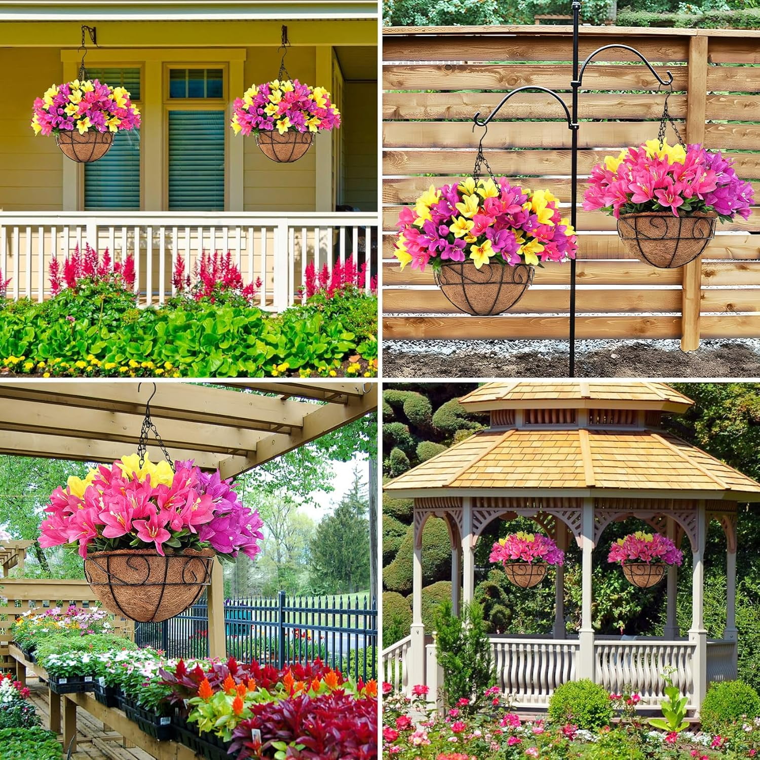 Set of Hanging Basket with Artificial Daisy Flower Hanging Planter Outdoor Decoration