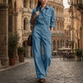 thumbnail image 7 of Utility Jumpsuit Button down Wide Leg Cargo Pockets Collared Utility Jumpsuit Long Sleeve High Waist Pleated Casual Wide Leg Overalls with Pockets, 7 of 7