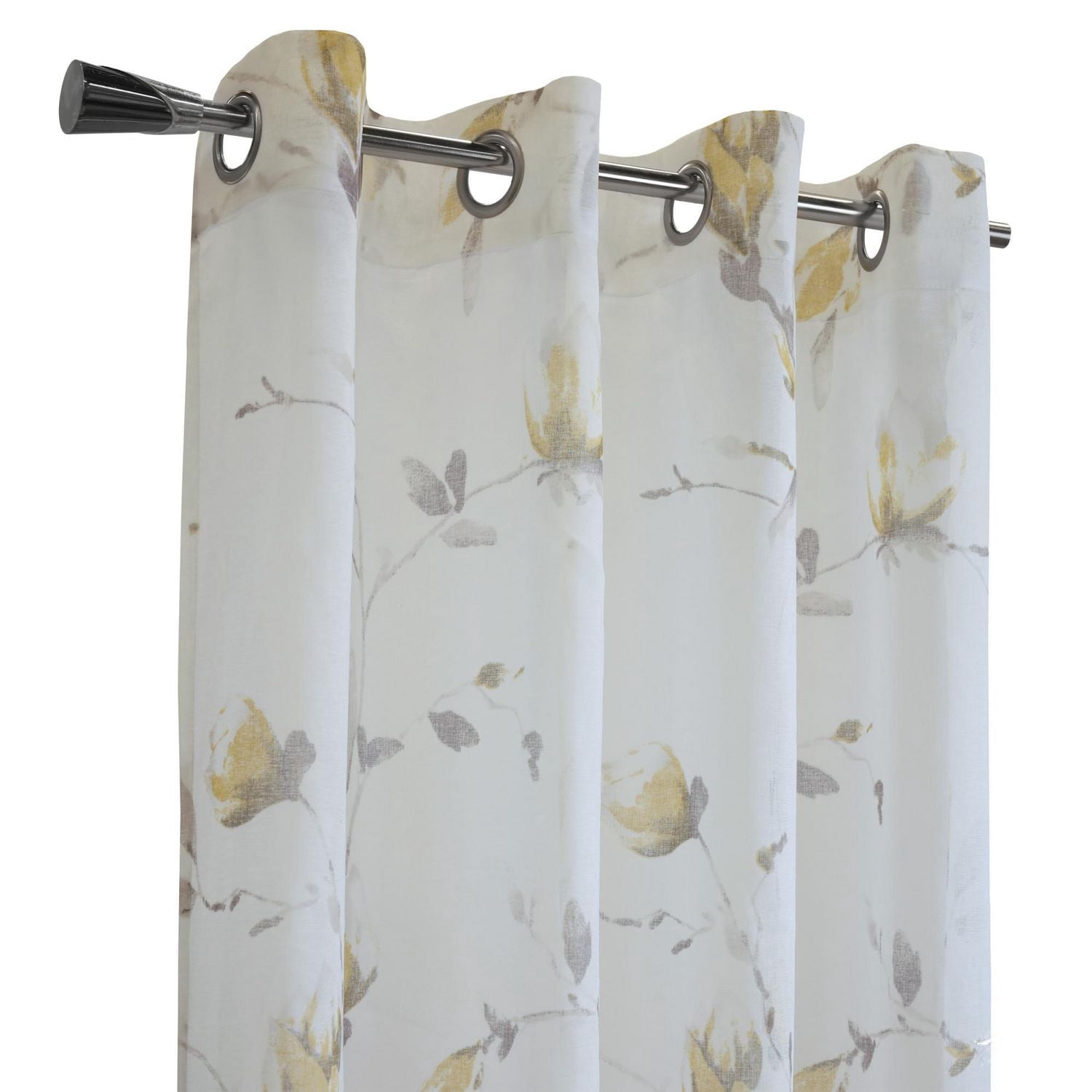 Loft Living Synergy, panneau de rideau à oeillets faux lin diaphane imprimé floral 52" x 63