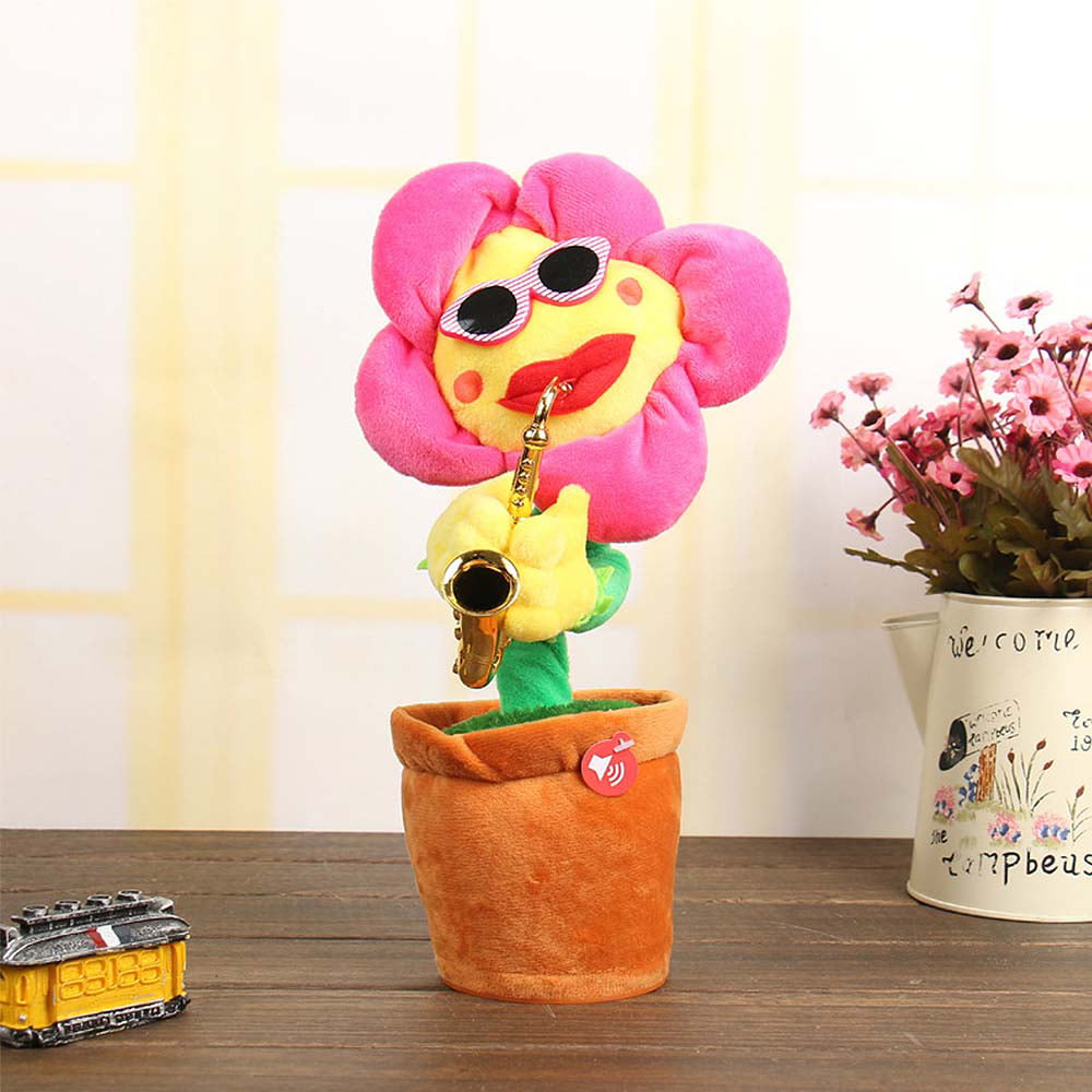 Hellobye〗60 Songs Singing and Dancing Flower with Saxophone Plush Funny  Electric Toy RD 