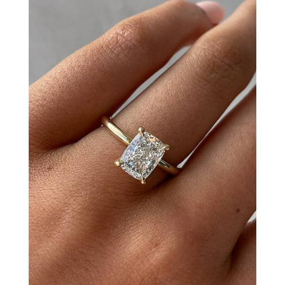 Solitaire Brilliance 2.50CT Elongated Cushion Cut Moissanite Engagement Ring with Hidden Halo 10k Yellow Gold, Ring Size 4