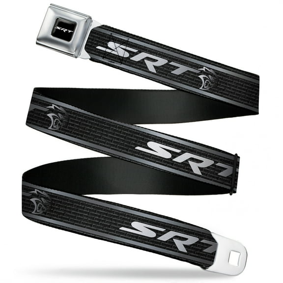 Dodge Belt, Seatbelt Buckle Belt, Dodge SRT Hellcat Logo Stripe Black Silver White, 30 to 44 Inches