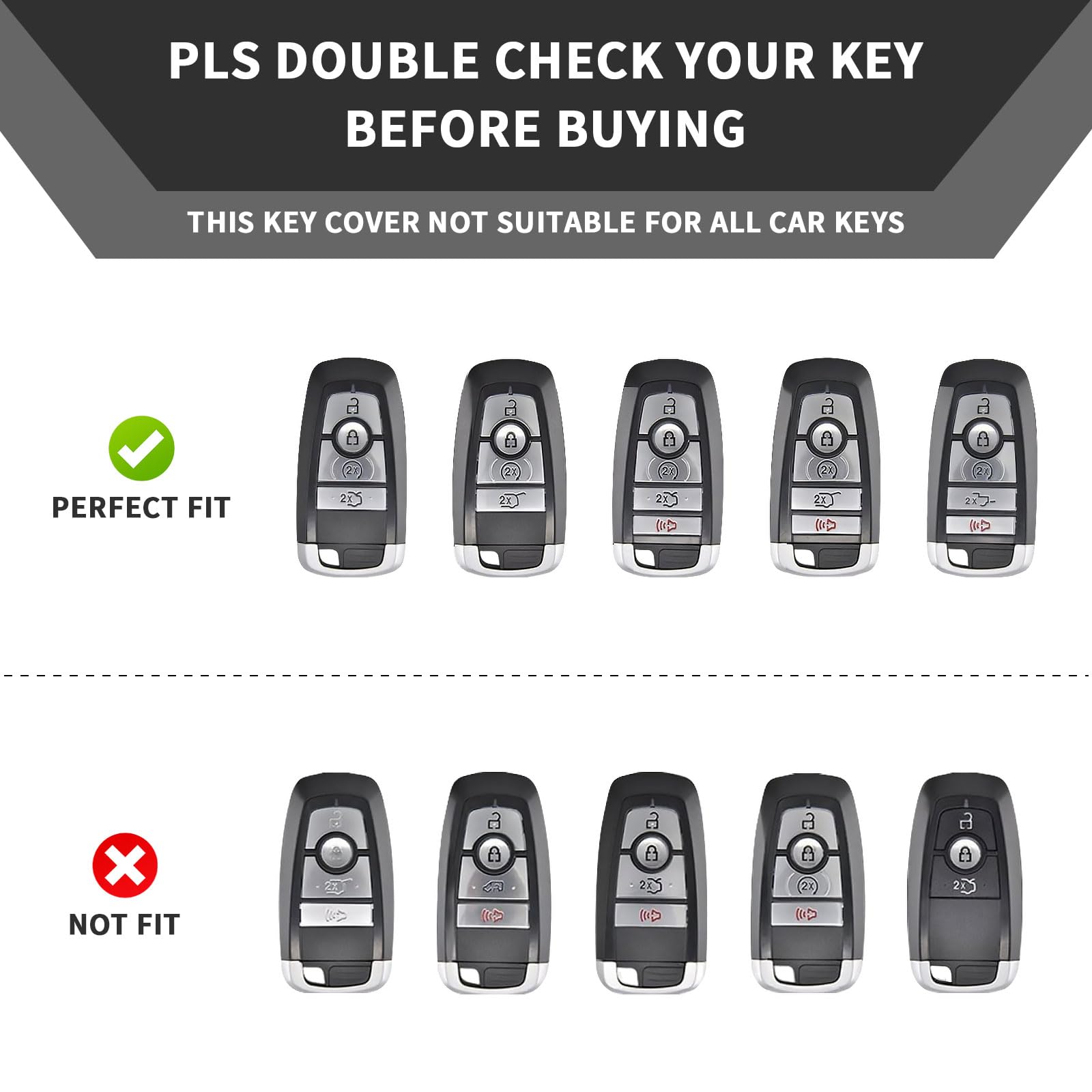 Heavy Duty Key Fob Cover for Ford F150 F250 Explorer Escape Edge, Shockproof Key Case Protector with 3/4/5 Buttons, Anti-Scratch Rubber Keychain