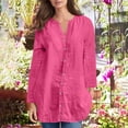 thumbnail image 2 of tarylea Fall Tops for Women V Neck Button down Shirts Cotton Linen Solid Color Tunic Long Sleeve Loose Shirts Casual Dailywear, 2 of 6