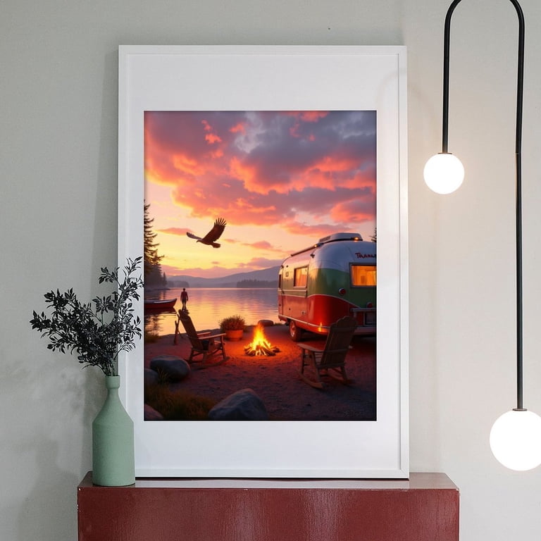 Diamond Art Kit for Adults, Camping Lake Sunset Camper Fire Diamond Art Kit for Adults, Camping Lake Sunset Camper Fire