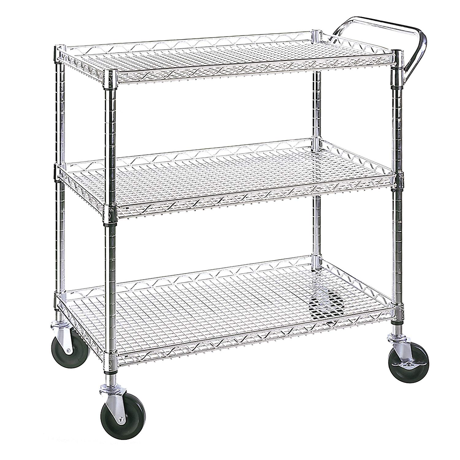 FDW Heavy Duty Utility Cart Wire 3 Tier Rolling Cart Organizer NSF/ Kitchen/ Cart on Wheels Metal Microwave Cart Large with Wire Shelving and Microwave Table Heavy Duty Commercial Grade,Wood//Chrome