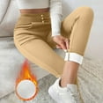 thumbnail image 5 of Fleece Lined Leggings for Women High Waisted Warm Winter Yoga Pants Thermal Workout Trousers with Pockets New Wide Leg Sweatpants Women Khaki XL, 5 of 7