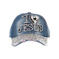 thumbnail image 2 of Top Headwear I Love Jesus Hat - Womens Rhinestone Crystal Pattern Baseball Hat Denim Silver, 2 of 4