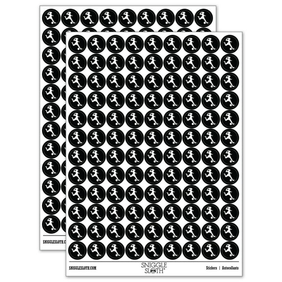 Soccer Player Woman Kicking Ball Association Football 200  Round Stickers - Black - Gloss Finish - 0.50" Size
