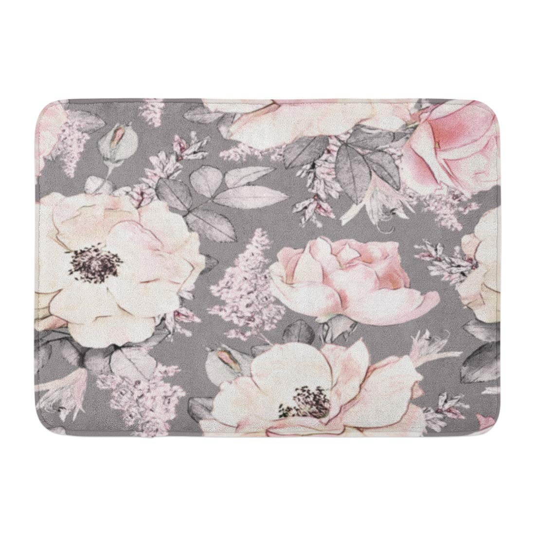 Nudecor Pink Flowers And Leaves On Gray Watercolor Floral Pattern Rose In Pastel Color Tileable Doormat Floor Rug Bath Mat 23 6x15 7 Inch Walmart Canada
