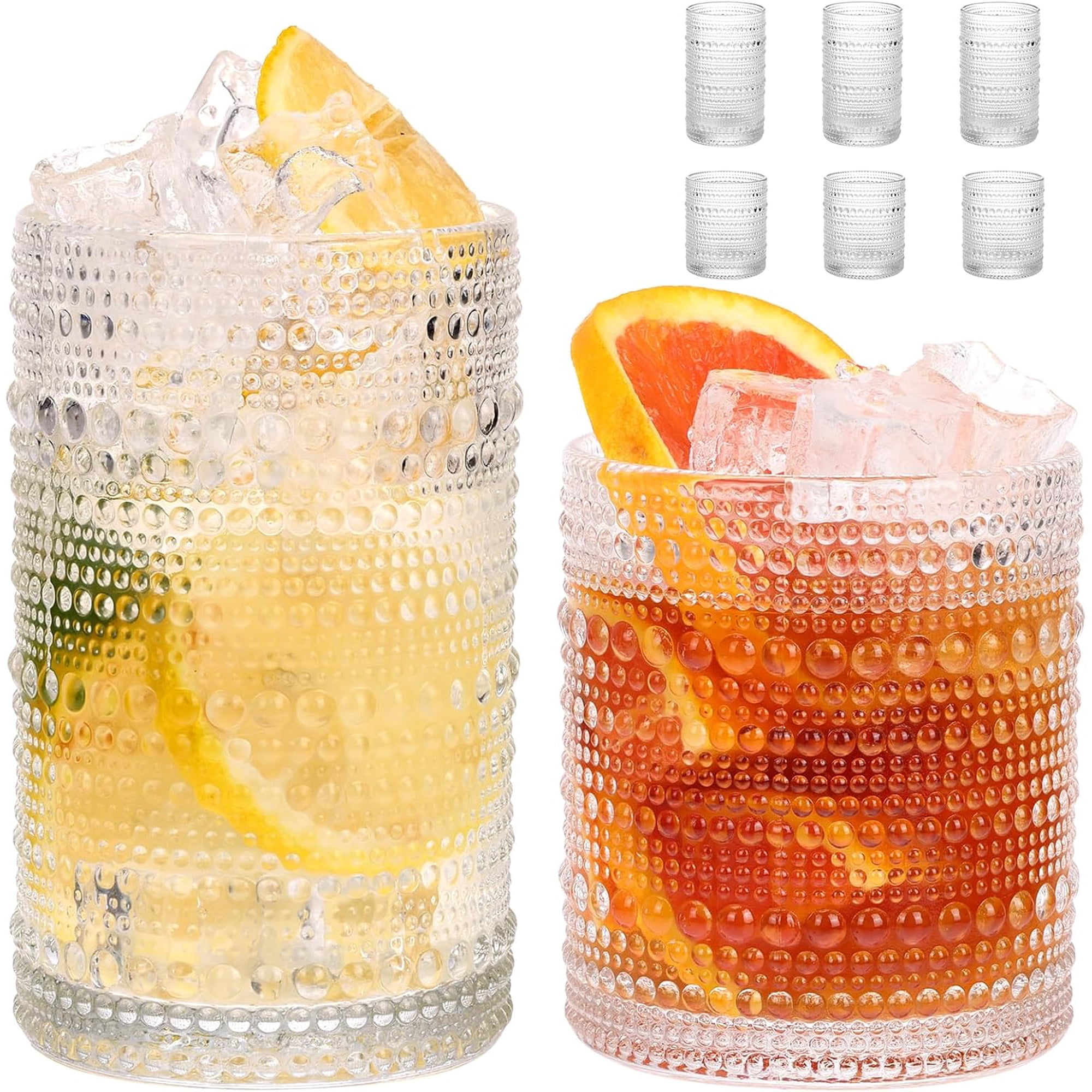 Hobnail Drinking Glasses Set of 6, Vintage Water Glass Cups Clear,6pcs,10oz+12oz