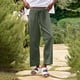 thumbnail image 5 of Pantalones de lino para mujer: pantalones de trabajo de pierna ancha y cintura alta con cordones, estilo informal de negocios con bolsillo para cinturón, estilo liso/estampado, tallas S-XXL., 5 of 8