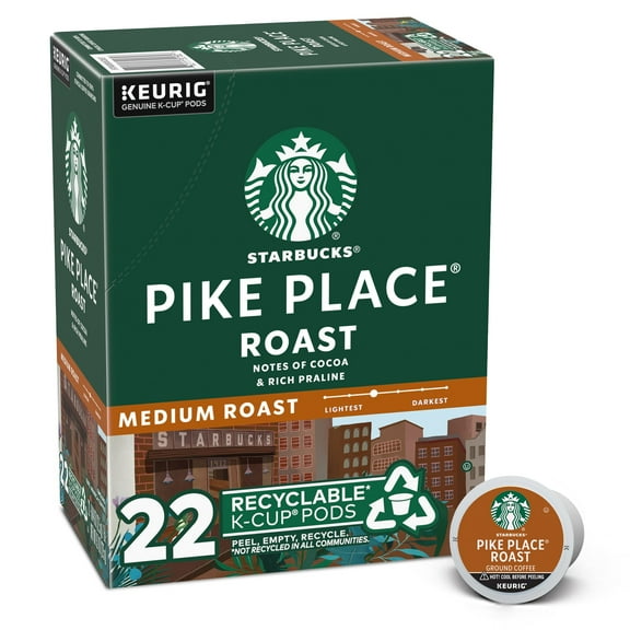 Starbucks Pike Place Roast Medium Roast Single Cup Coffee for Keurig Brewers, 1 Box of 22 (22 Total K-Cup Pods)