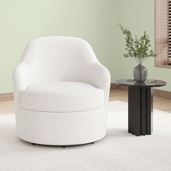 Someet 360° Swivel Accent Chair with Washable Detachable Cover, Modern Upholstered Textile Barrel Chair for Living Room for Adult, White